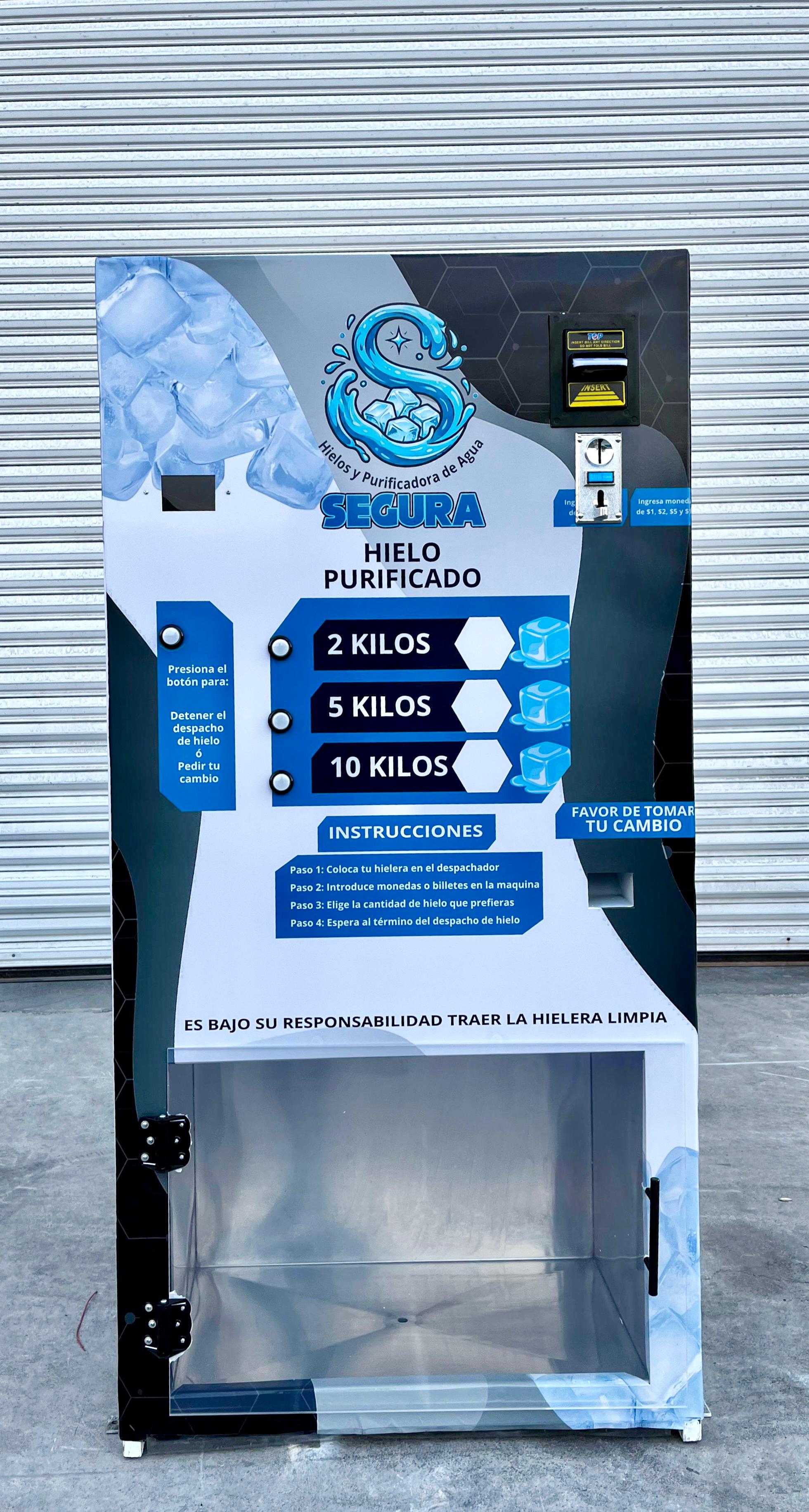 Vista frontal de la maquina fija de hielo MC VENDING SYSTEMS