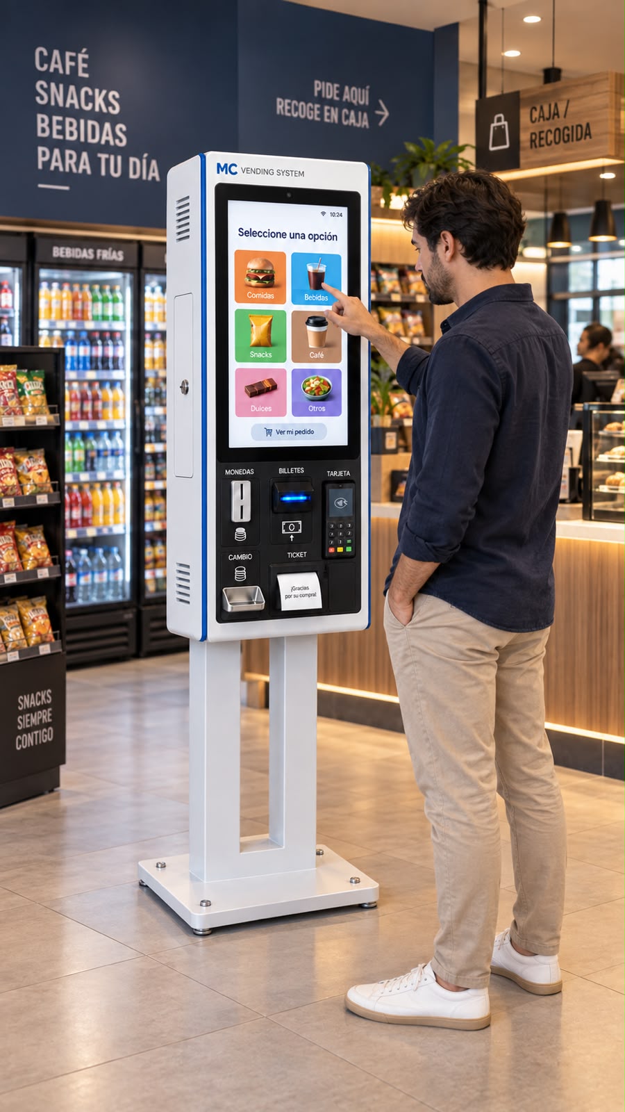 Kiosco automático para alimentos, bebidas y snacks